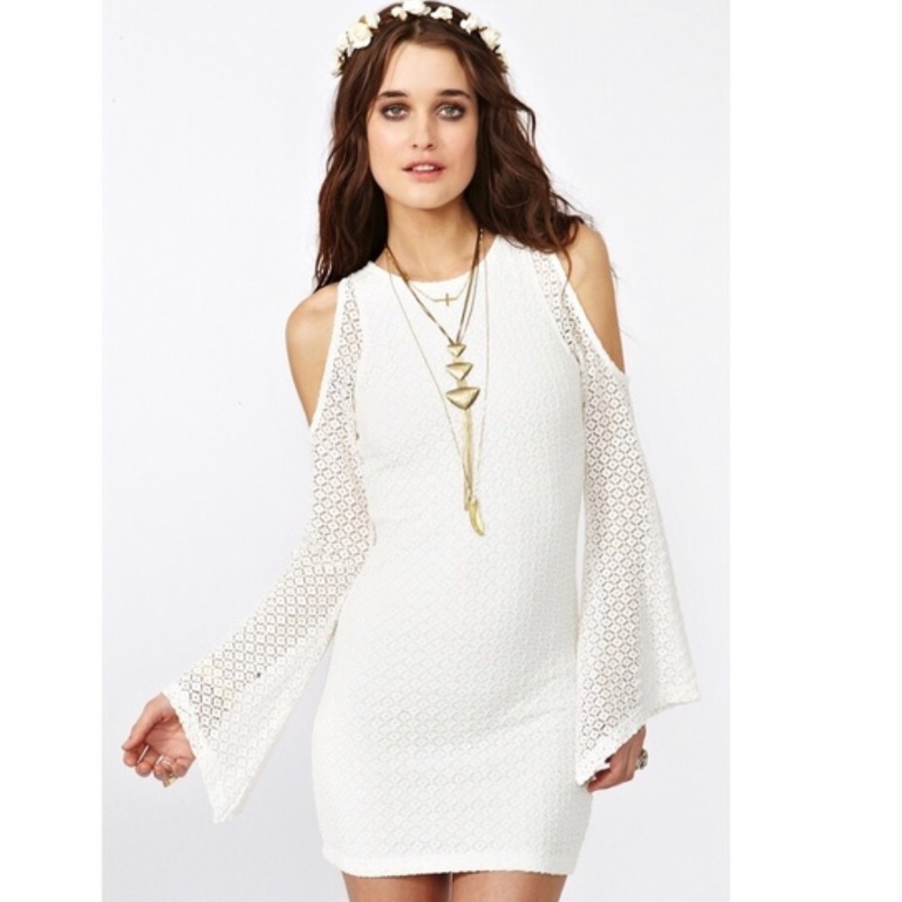 Nastygal x MINKPINK White Boho Bell Sleeve Dress